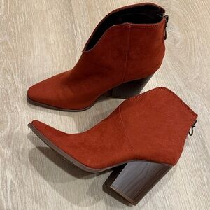 Qupid Burnt Orange Suede Ankle Booties